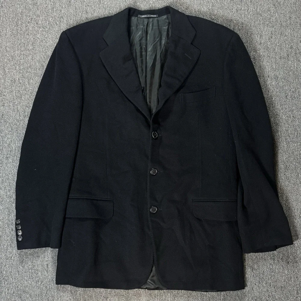 Ermenegildo Zegna Men Pure Cashmere Solid Black Blazer‎ Missing Size Tag Vintage